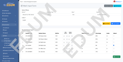 Edum exam mark entry
